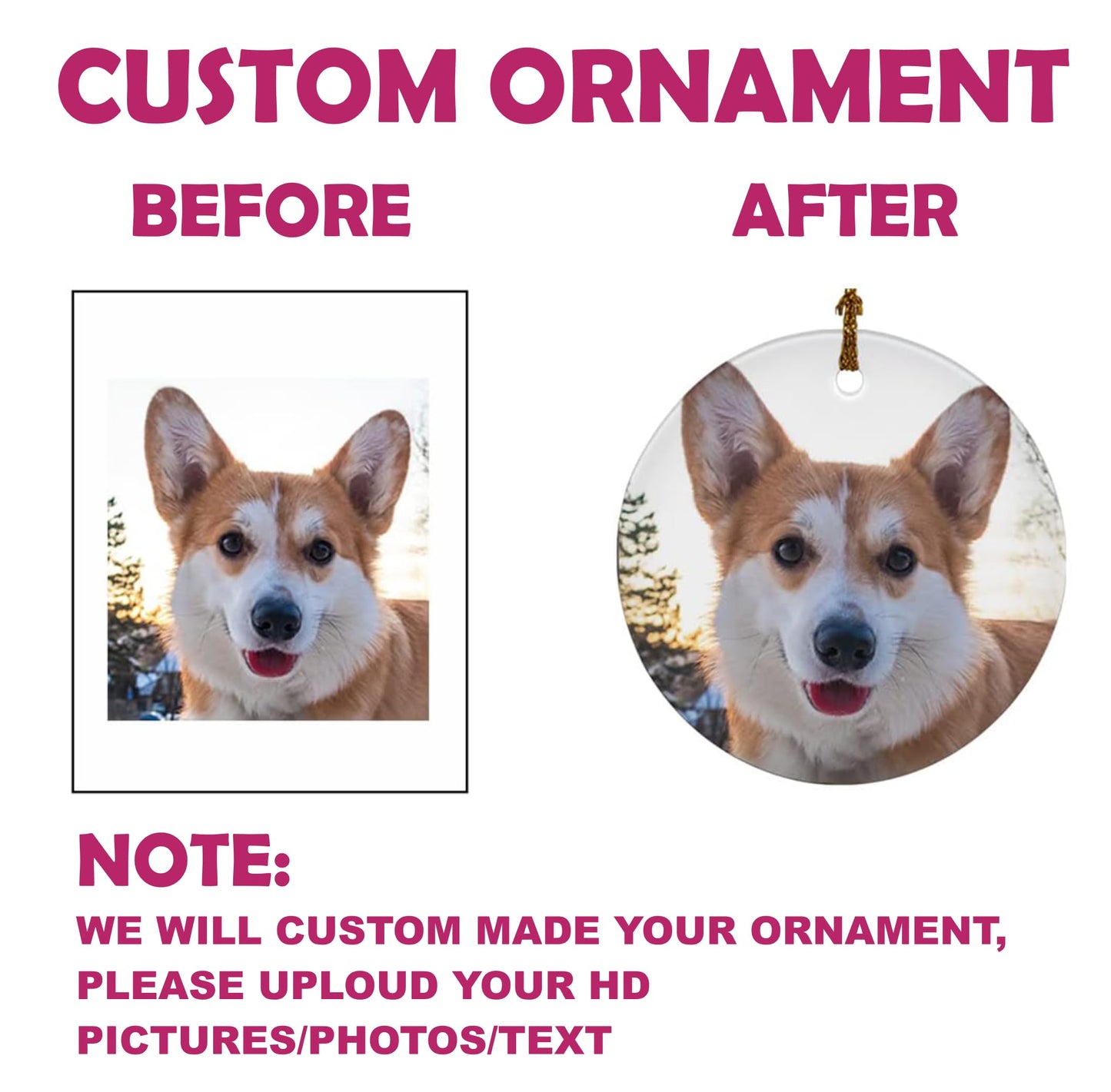 BULK Custom Christmas Ornaments 2025 – Ceramic 2.75" round (5–150 Packs) | Wholesale Any Design | Perfect for Holiday Events.