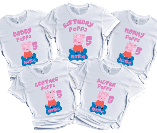 Birthday Kids Tshirt Boy Girl Tees Matching Family Customize Shirts Birthday Girl Party Gathering Custom Name Age Personalized Birthday Shirts All Family Baby Girl PIG FELIZ CUMPLEAÑOS