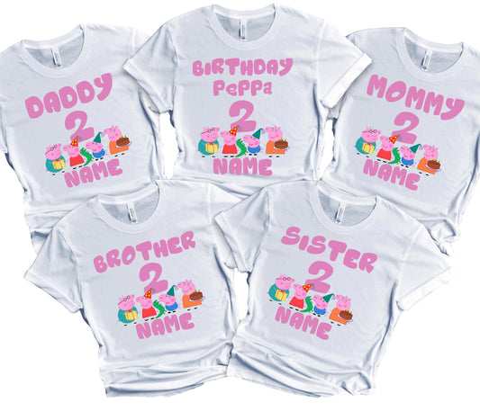 FELIZ CUMPLEAÑOS Birthday Kids Tshirt Boy Girl Tees Matching Family Customize Shirts Birthday Girl Party Gathering Custom Name Age Personalized Birthday Shirts All Family Baby Girl PIG