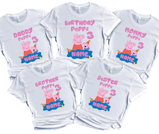 FELIZ CUMPLEAÑOS Birthday Kids Tshirt Boy Girl Tees Matching Family Customize Shirts Birthday Girl Party Gathering Custom Name Age Personalized Birthday Shirts All Family Baby Girl PIG