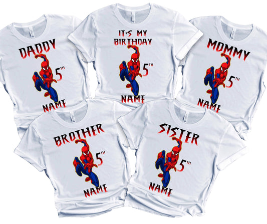 Spider Birthday Boy Spider Shirt Family Matching Tees Superhero Shirts Super-hero Customize tee Personalized Name Age All Family Birthday Party Custom Shirts