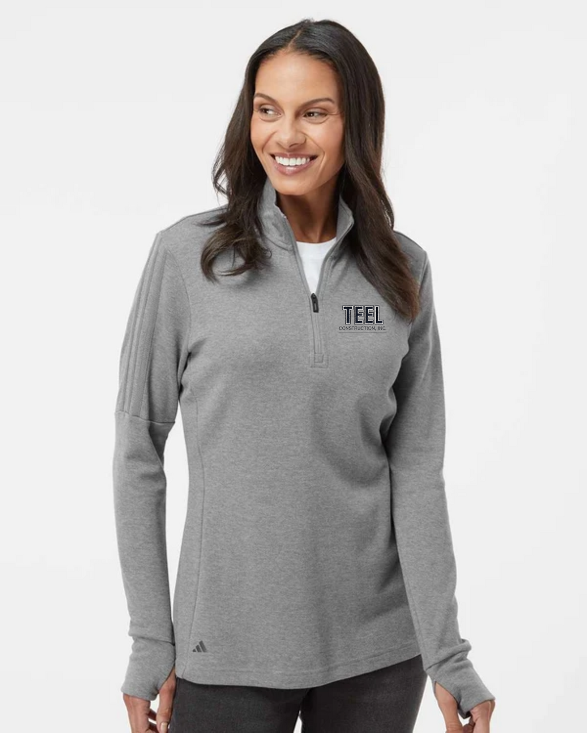TEEL Embroidered adidas Women’s 3-Stripes Quarter-Zip Sweater