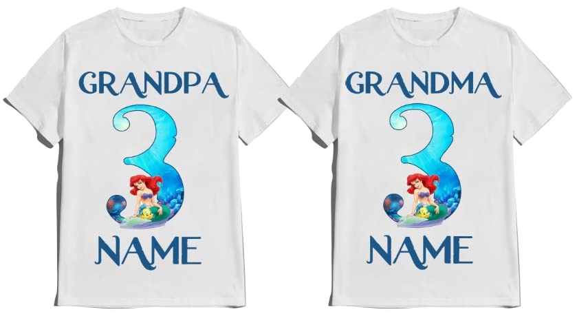 Birthday Mermaid Girl T-Shirt Family Customize Name Age Family Matching Ariel Tees
