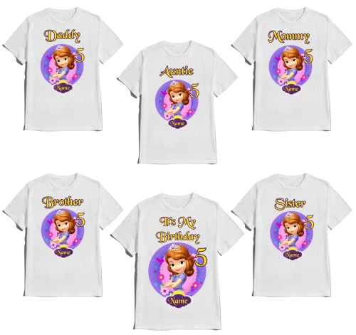 Sofia the First Birthday Shirt Custom Name and Age T-Shirts for Princess Sofia Birthday Kids Party Family Matching Shirts