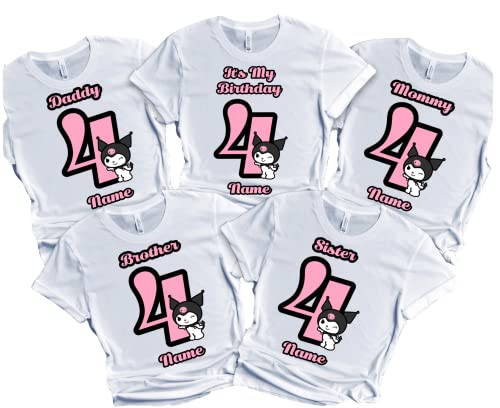 Birthday Girl Kitty Anime Shirt Custom Name Age Family Matching tshirt Party Kids