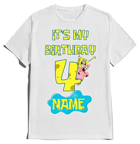 Birthday Sponge Boy Girl Shirt Custom Family Matching Tshirts Custom Name Age Kids Party Tees