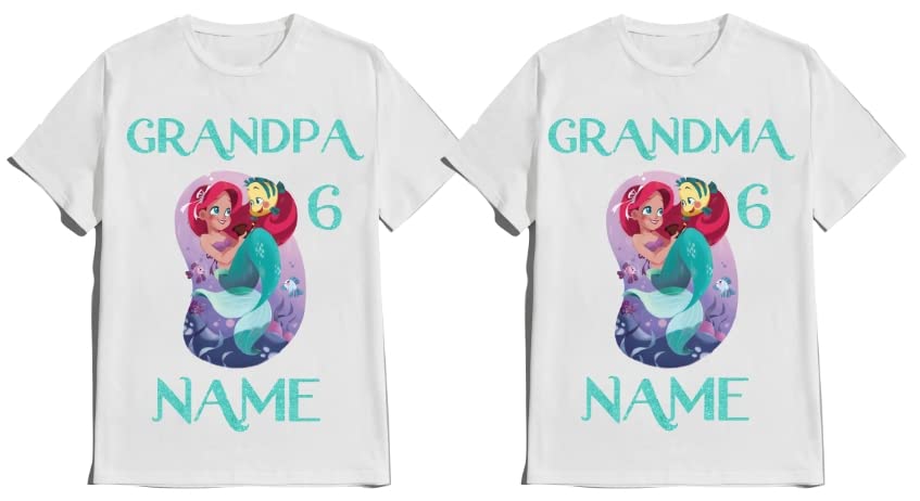 Mermaid Birthday Girl T-Shirt Family Customize Name Age Family Matching Ariel Tees