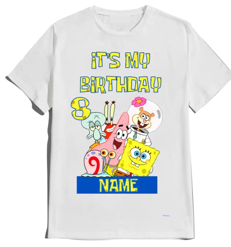 Sponge Birthday Boy Girl Family Matching Tshirts Custom Shirt Custom Name Age Kids Party Tees