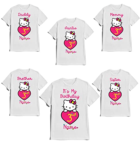 Hello Birthday Kitty Girly Shirt Family Matching T-shirts Birthday Girl Custom Tees Kids Party