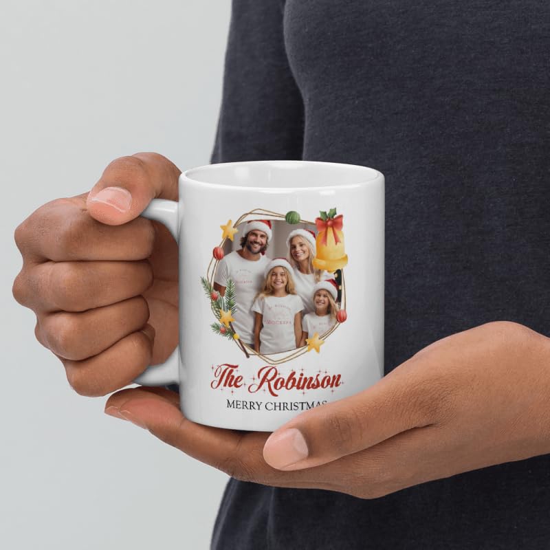 Mugs For All The Family Gift Holiday Personalized Christmas Design Ceramic Mugs with Name And Photo Customized Xmas Cups Gifts for Holiday All Family Gathering Tea Cup White Coffee Mug 11oz
