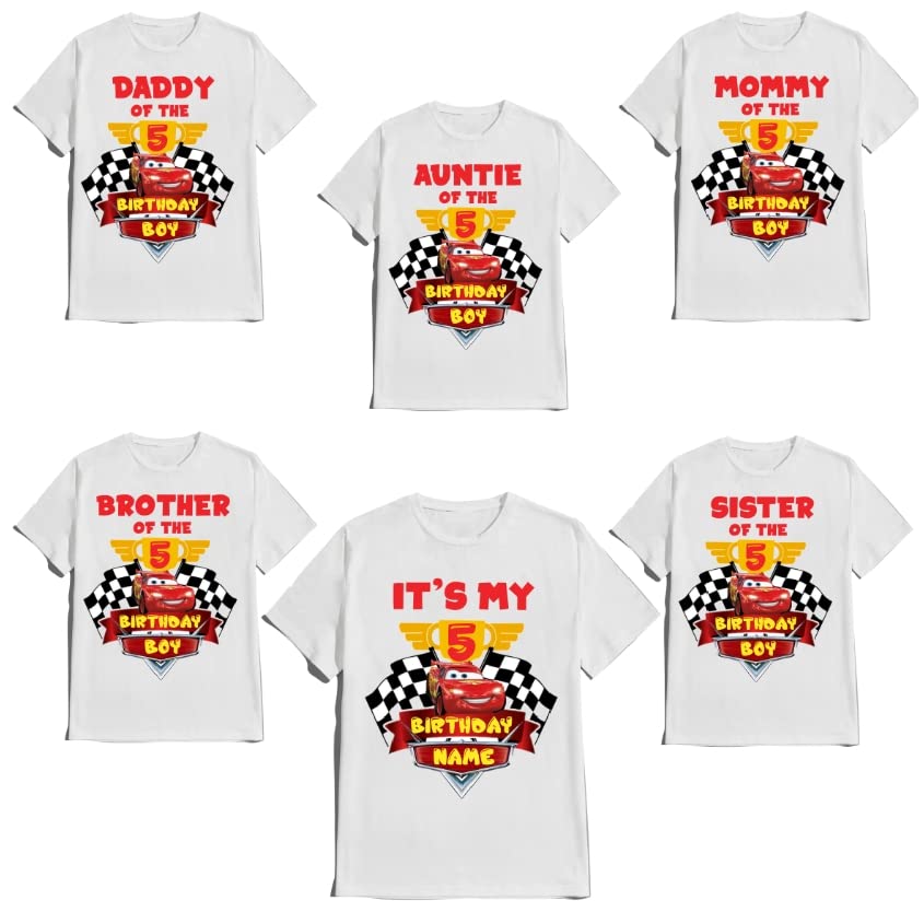 Birthday Shirt Car Boy Girl T-shirt Personalize with Name and Age Custom Tees Family Matching Shirts Kids party