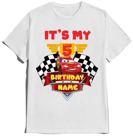 Birthday Shirt Car Boy Girl T-shirt Personalize with Name and Age Custom Tees Family Matching Shirts Kids party