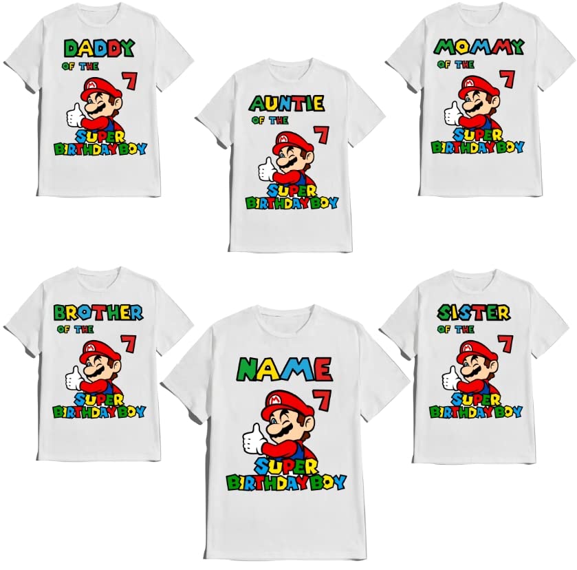 Super-Hero Shirt Birthday Mario t-Shirt Birthday Boy Custom Family Matching Tees Kids Party