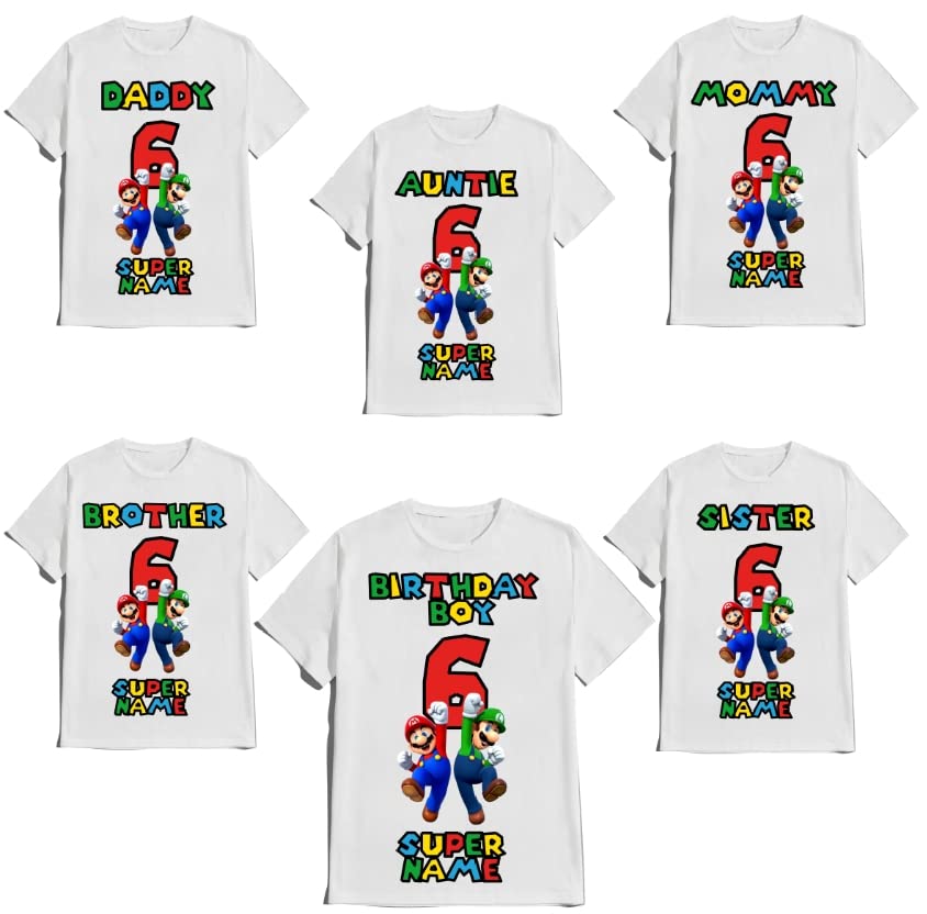 Super-Hero Mario Birthday Boy Shirt Matching Family T-shirts Custom Kids Party