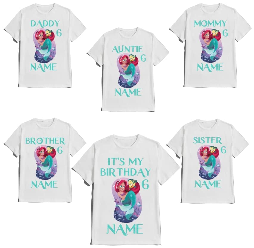 Mermaid Birthday Girl T-Shirt Family Customize Name Age Family Matching Ariel Tees