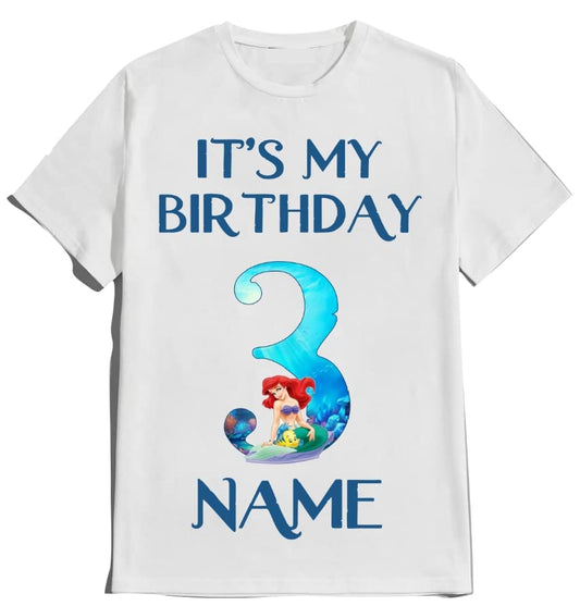 Birthday Mermaid Girl T-Shirt Family Customize Name Age Family Matching Ariel Tees