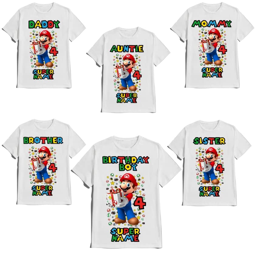 Super-Hero Mario Shirt Birthday Boy Custom Matching Family Tees Kids Party
