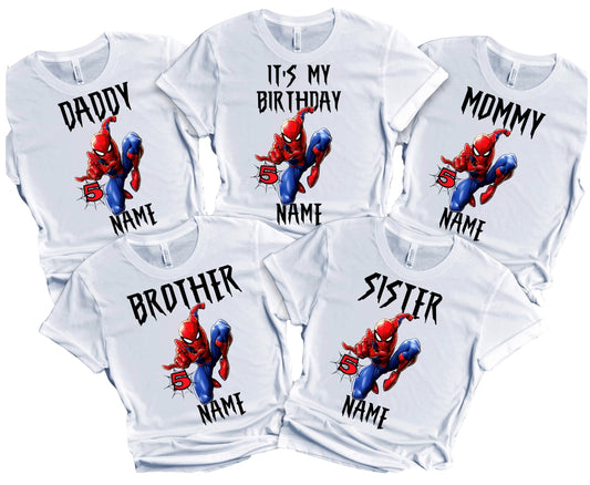 Spider Birthday Boy Spider Shirt Family Matching Tees Superhero Shirts Super-hero Customize tee