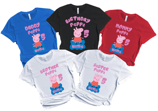 Birthday Kids Tshirt Boy Girl Tees Matching Family Customize Shirts Birthday Girl Party Gathering Custom Name Age Personalized Birthday Shirts All Family Baby Girl PIG FELIZ CUMPLEAÑOS