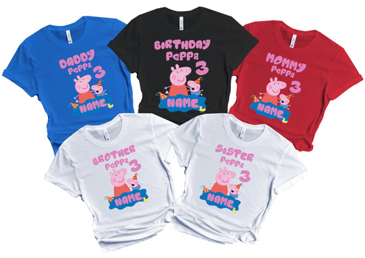 FELIZ CUMPLEAÑOS Birthday Kids Tshirt Boy Girl Tees Matching Family Customize Shirts Birthday Girl Party Gathering Custom Name Age Personalized Birthday Shirts All Family Baby Girl PIG