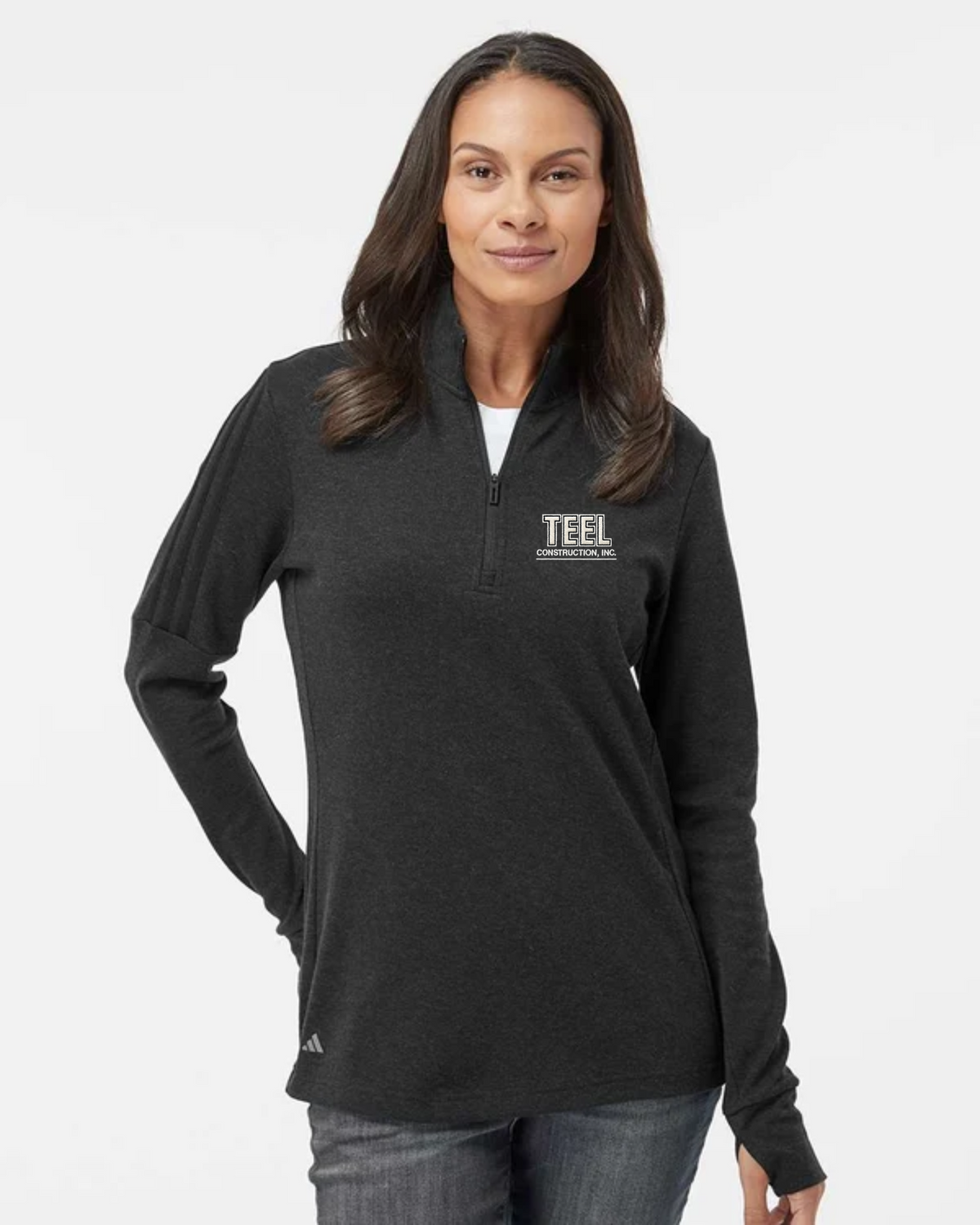 TEEL Embroidered adidas Women’s 3-Stripes Quarter-Zip Sweater
