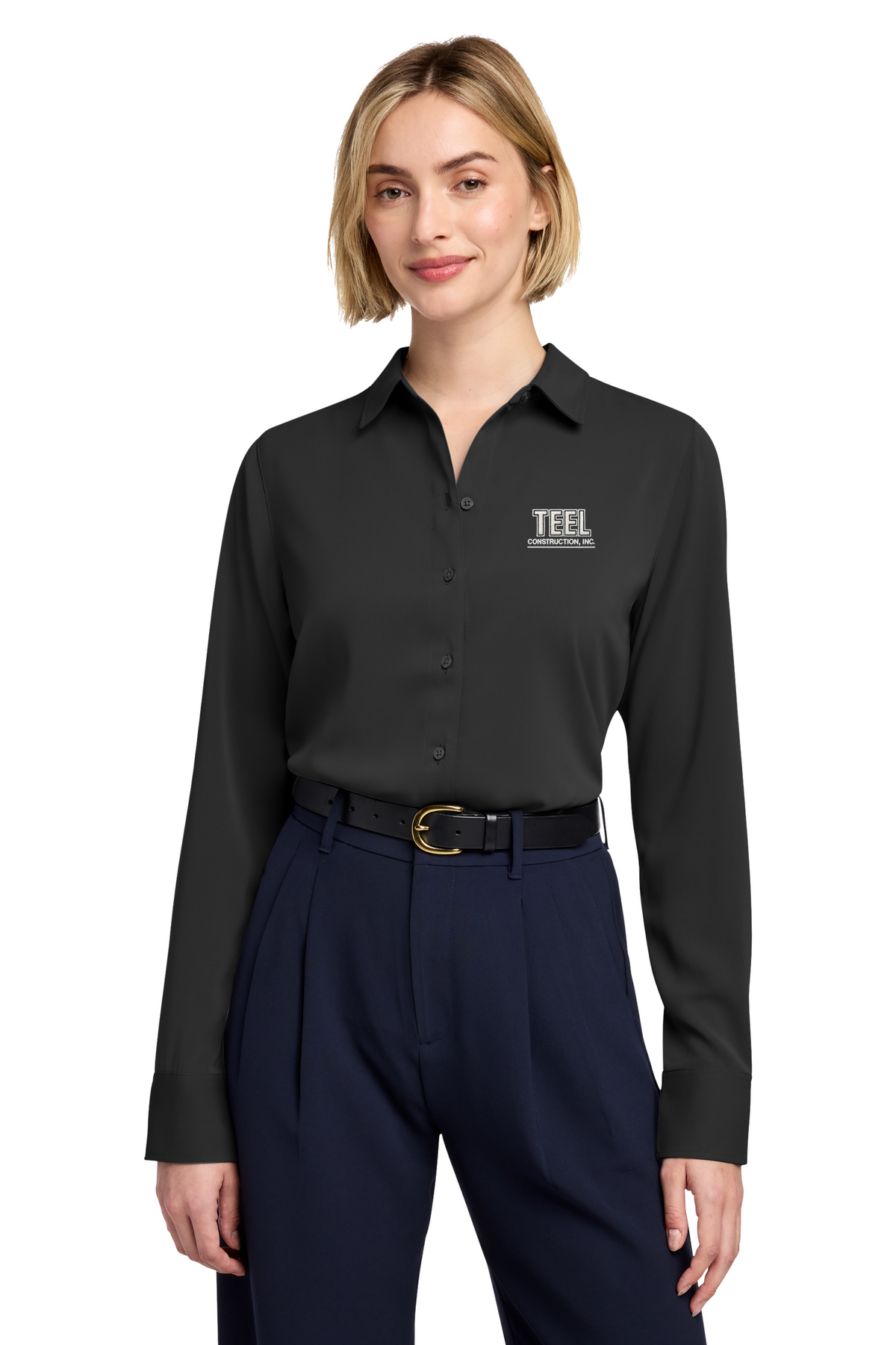 TEEL Embroidered Brooks Brothers Women’s Full-Button Satin Blouse
