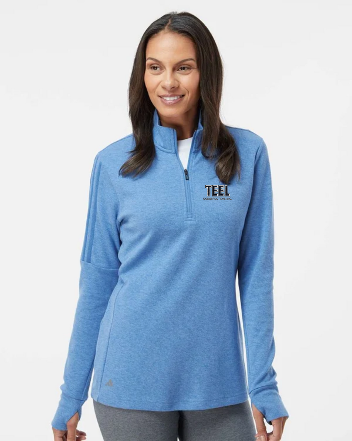 TEEL Embroidered adidas Women’s 3-Stripes Quarter-Zip Sweater