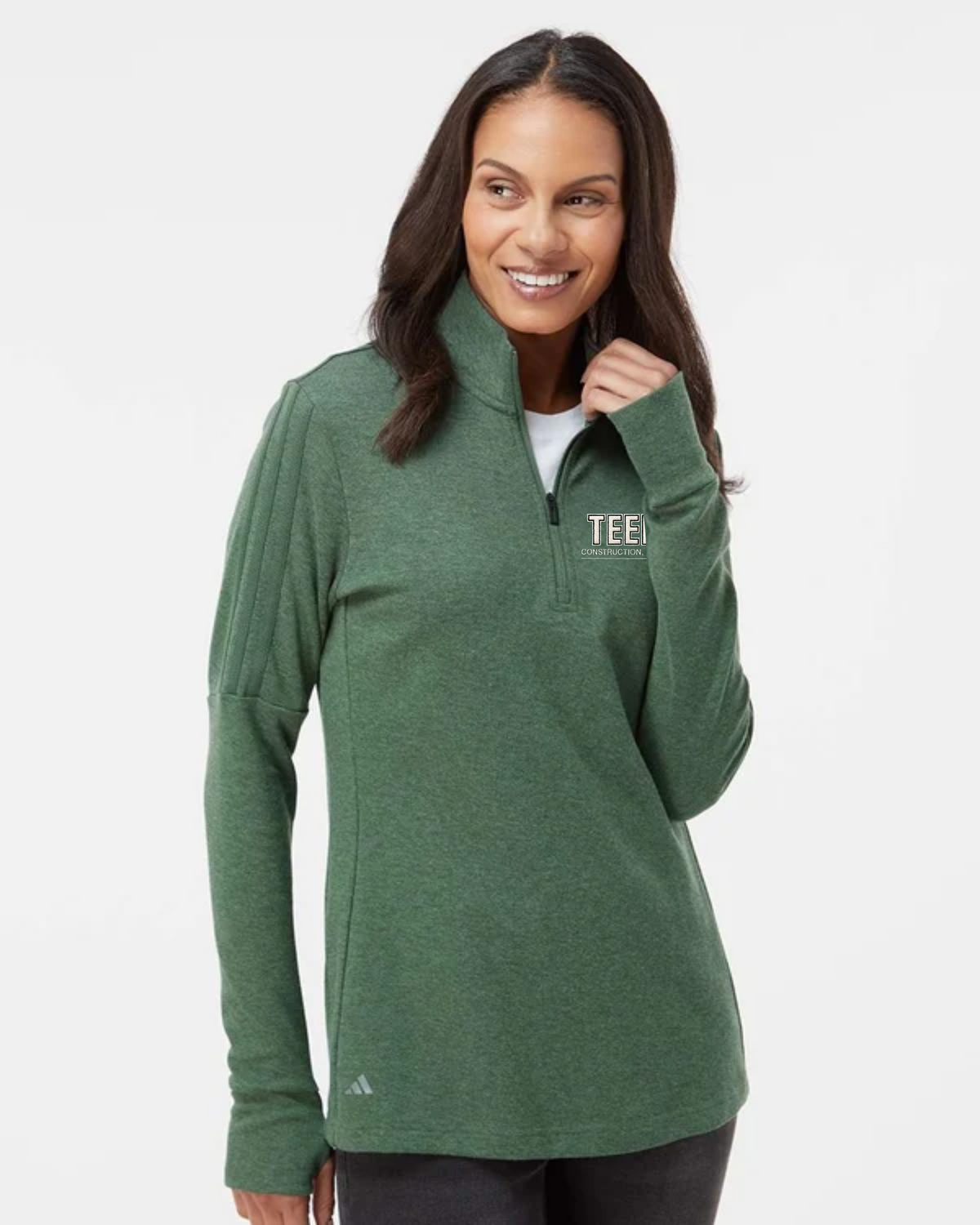 TEEL Embroidered adidas Women’s 3-Stripes Quarter-Zip Sweater