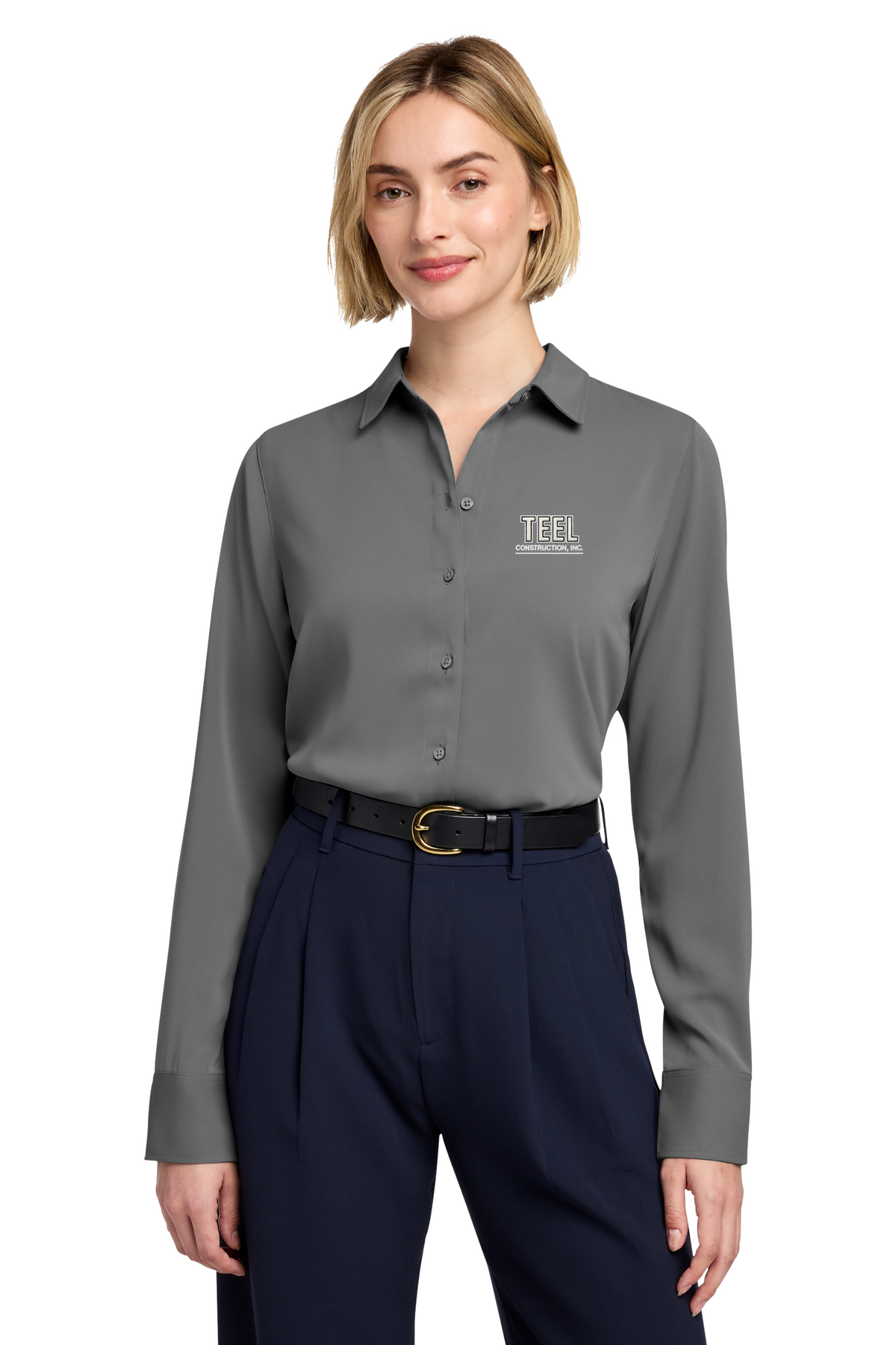 TEEL Embroidered Brooks Brothers Women’s Full-Button Satin Blouse