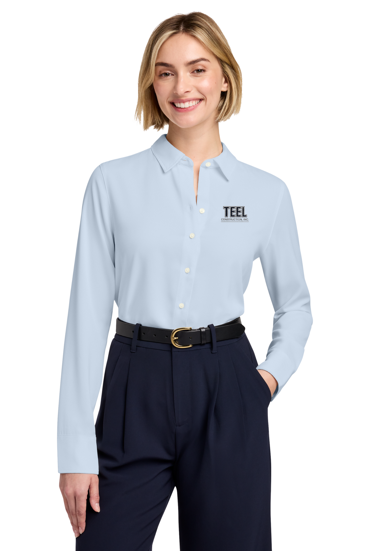 TEEL Embroidered Brooks Brothers Women’s Full-Button Satin Blouse