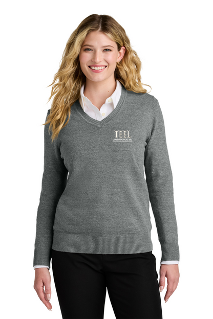 TEEL Embroidered Women’s Easy Care V-Neck Sweater