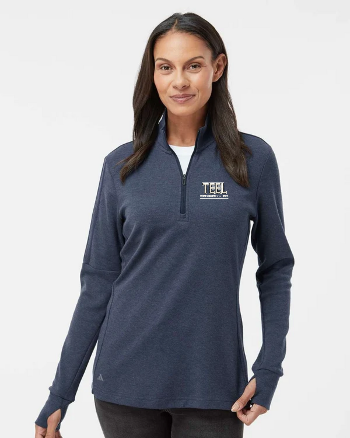 TEEL Embroidered adidas Women’s 3-Stripes Quarter-Zip Sweater