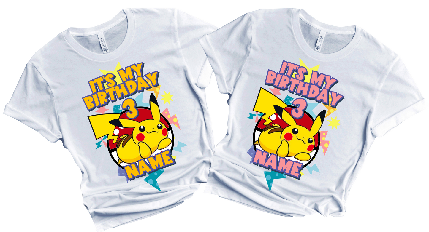Pokemon Birthday T-Shirt for Boys and Girls Matching Custom Family Party Pikachu