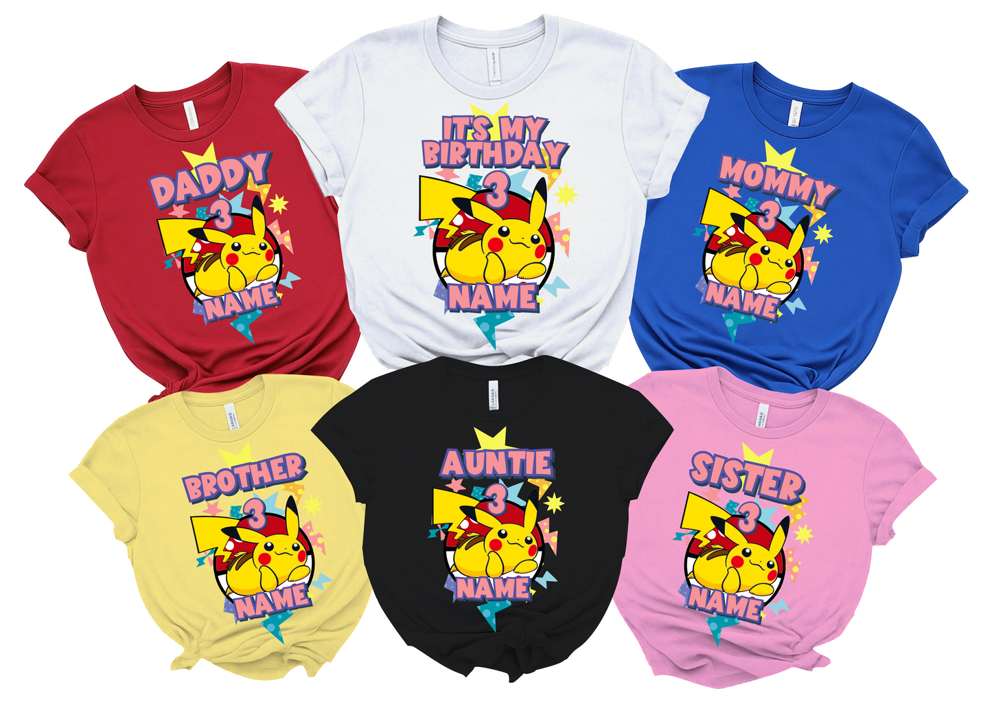 Pokemon Pikachu Birthday T-Shirt Custom Matching Family Set 1