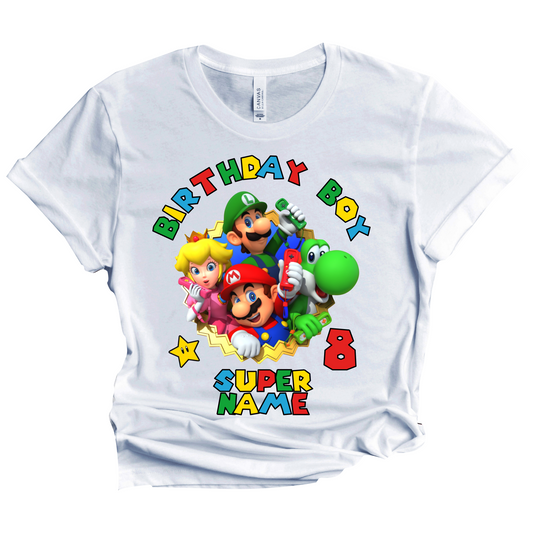 Birthday Mario Boy Shirt Super Hero Custom Tshirt Family Matching Tees Party Kids