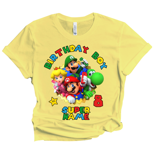 Birthday Mario Boy Shirt Super Hero Custom Tshirt Family Matching Tees Party Kids