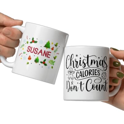 Christmas Calories Don't Count Custom Coffee Cup Gifts Personalized Christmas Ceramic Mugs with Name And Photo Customized Xmas Cups Gifts for Holiday All Family Gathering Cup White Coffee Mug 11oz