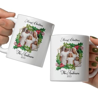 Custom Family Mug Photo Gifts Design Ceramic Mugs with Name And Photo Customized Xmas Cups Personalized Christmas Gifts for Holiday All Family Gathering Tea Cup White Coffee Mug 11oz
