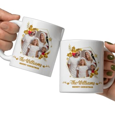Custom Family Photo Mug Gifts Personalized Christmas Design Ceramic Mugs with Name And Photo Customized Xmas Cups Gifts for Holiday All Family Gathering Tea Cup White Coffee Mug 11oz