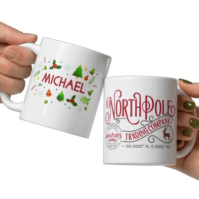 Custom Fireplace Coffee Mug Northpole Gifts Personalized Christmas Design Ceramic Mugs with Name And Photo Customized Xmas Cups Gifts for Holiday All Family Gathering Tea Cup White Coffee Mug 11oz