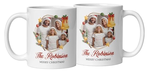 Mugs For All The Family Gift Holiday Personalized Christmas Design Ceramic Mugs with Name And Photo Customized Xmas Cups Gifts for Holiday All Family Gathering Tea Cup White Coffee Mug 11oz