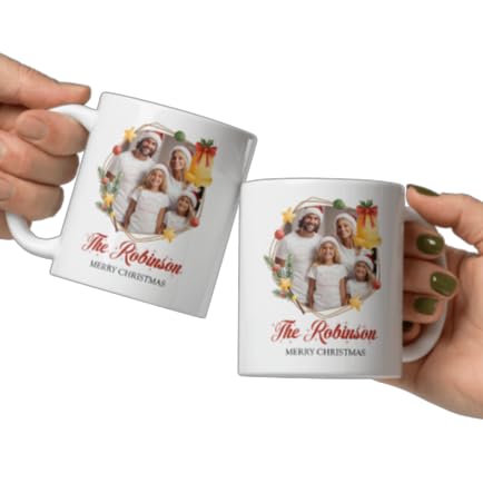 Mugs For All The Family Gift Holiday Personalized Christmas Design Ceramic Mugs with Name And Photo Customized Xmas Cups Gifts for Holiday All Family Gathering Tea Cup White Coffee Mug 11oz