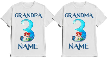 Birthday Mermaid Girl T-Shirt Family Customize Name Age Family Matching Ariel Tees