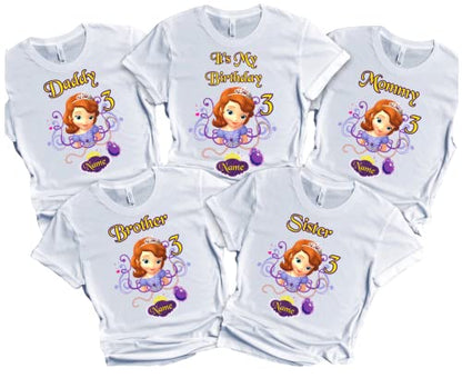 Sofia the First Birthday Shirt Custom Name and Age Custom T-Shirts for Princess Sofia Birthday Kids Party Family Matching Shirts