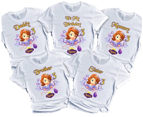 Sofia the First Birthday Shirt Custom Name and Age Custom T-Shirts for Princess Sofia Birthday Kids Party Family Matching Shirts