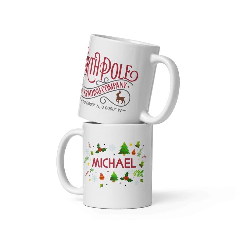 Custom Fireplace Coffee Mug Northpole Gifts Personalized Christmas Design Ceramic Mugs with Name And Photo Customized Xmas Cups Gifts for Holiday All Family Gathering Tea Cup White Coffee Mug 11oz