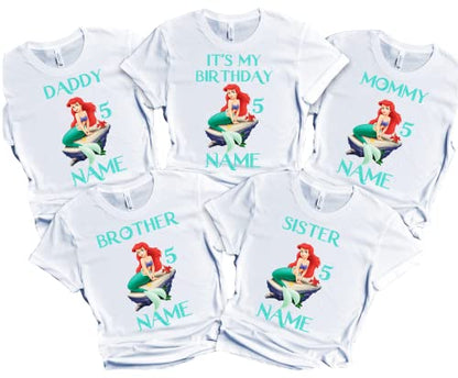 Mermaid Birthday Girl Shirt Family Custom Family Matching Ariel Tees