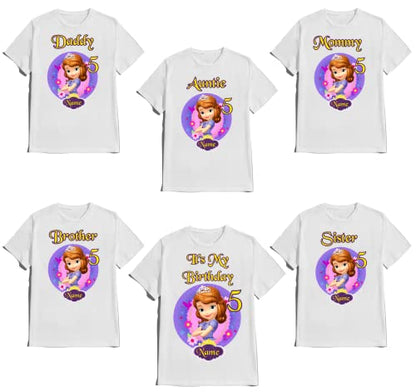 Sofia the First Birthday Shirt Custom Name and Age T-Shirts for Princess Sofia Birthday Kids Party Family Matching Shirts