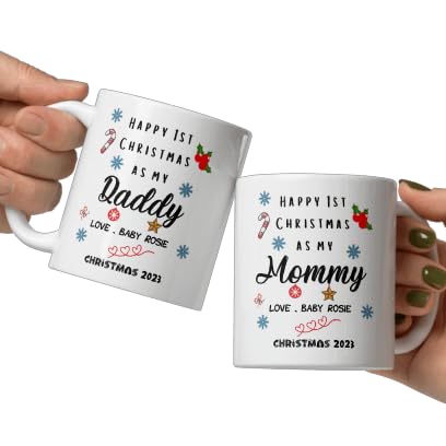 Custom Coffee Mug Gifts Personalized Christmas Design Ceramic Mugs with Name And Photo Baby Newborn Customized Xmas Cups Gifts for Holiday All Family Gathering Tea Cup White Coffee Mug 11oz