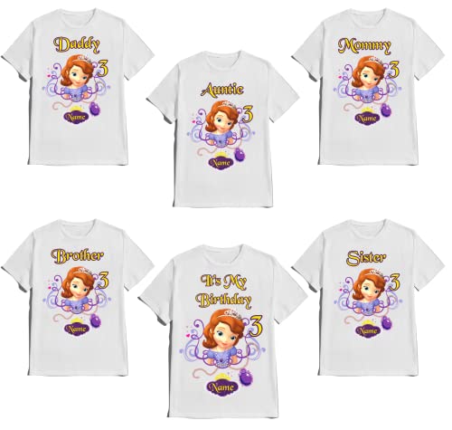 Sofia the First Birthday Shirt Custom Name and Age Custom T-Shirts for Princess Sofia Birthday Kids Party Family Matching Shirts